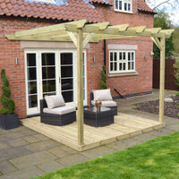 Veranda | Timber Garden Veranda | Integrated Decking Base | Wall Mounted Garden Structure | Light Green | 3.6m Depth x 3.6m Length