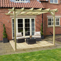 Veranda | Timber Garden Veranda | Integrated Decking Base | Wall Mounted Garden Structure | Light Green | 4.8m Depth x 4.8m Length