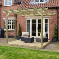 Veranda | Timber Garden Veranda | Integrated Decking Base | Wall Mounted Garden Structure | Light Green | 4.2m Depth x 4.2m Length