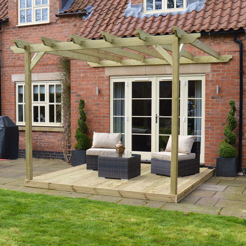 Wall Mounted Garden Pergola with Decking Kit | Timber | Multiple Sizes