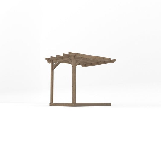 Veranda | Timber Garden Veranda | Integrated Decking Base | Wall Mounted Garden Structure | Rustic Brown | 2.4m Depth x 2.4m Length