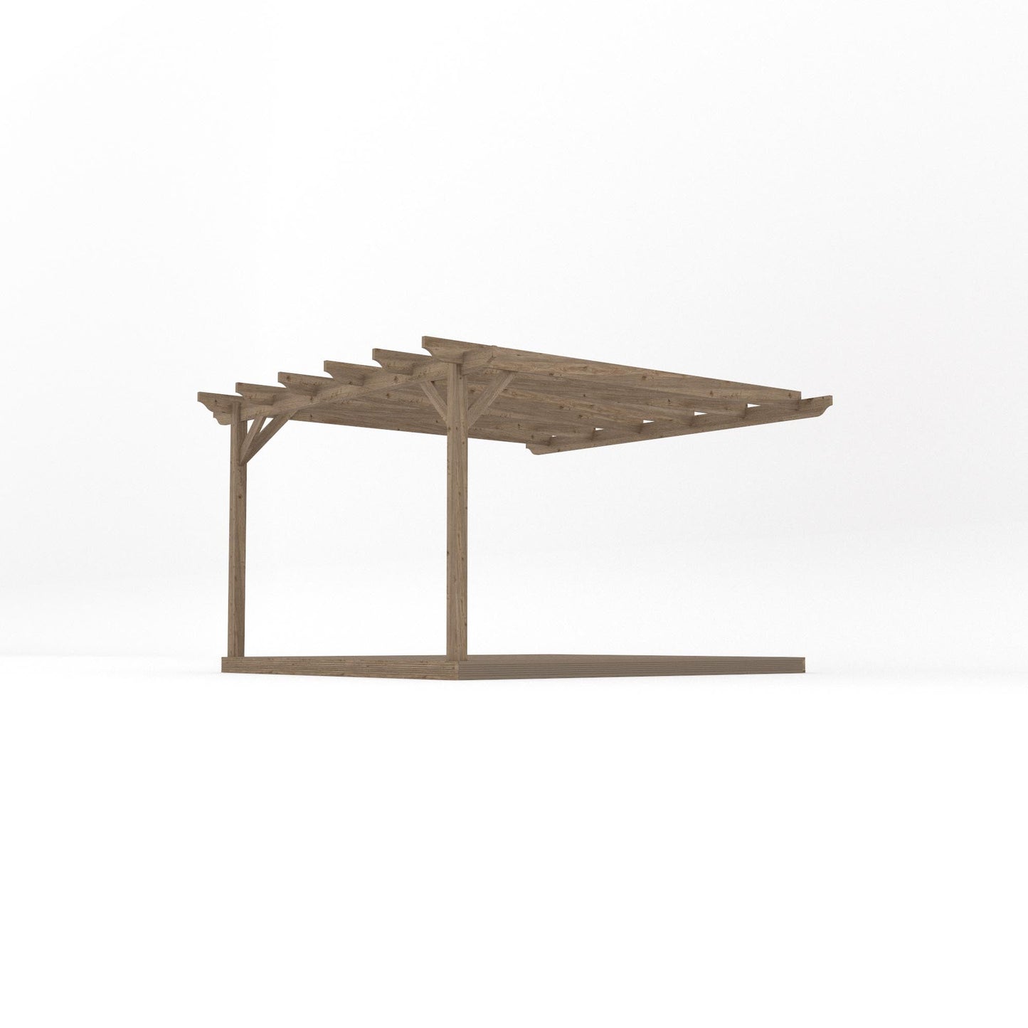 Wall Mounted Garden Pergola with Decking - Rustic Brown - 3.6m Depth x 3.6m Length
