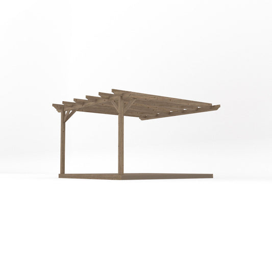 Veranda | Timber Garden Veranda | Integrated Decking Base | Wall Mounted Garden Structure | Rustic Brown | 3.6m Depth x 3.6m Length