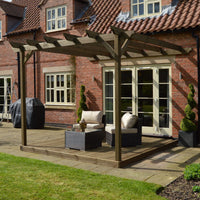 Veranda | Timber Garden Veranda | Integrated Decking Base | Wall Mounted Garden Structure | Rustic Brown | 4.2m Depth x 4.2m Length