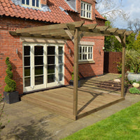 Veranda | Timber Garden Veranda | Integrated Decking Base | Wall Mounted Garden Structure | Rustic Brown | 3.6m Depth x 3.6m Length