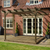 Veranda | Timber Garden Veranda | Integrated Decking Base | Wall Mounted Garden Structure | Rustic Brown | 4.8m Depth x 4.8m Length