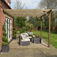 Veranda | Timber Garden Veranda | Integrated Decking Base | Wall Mounted Garden Structure | Rustic Brown | 3.6m Depth x 3.6m Length