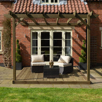 Veranda | Timber Garden Veranda | Integrated Decking Base | Wall Mounted Garden Structure | Rustic Brown | 4.8m Depth x 4.8m Length
