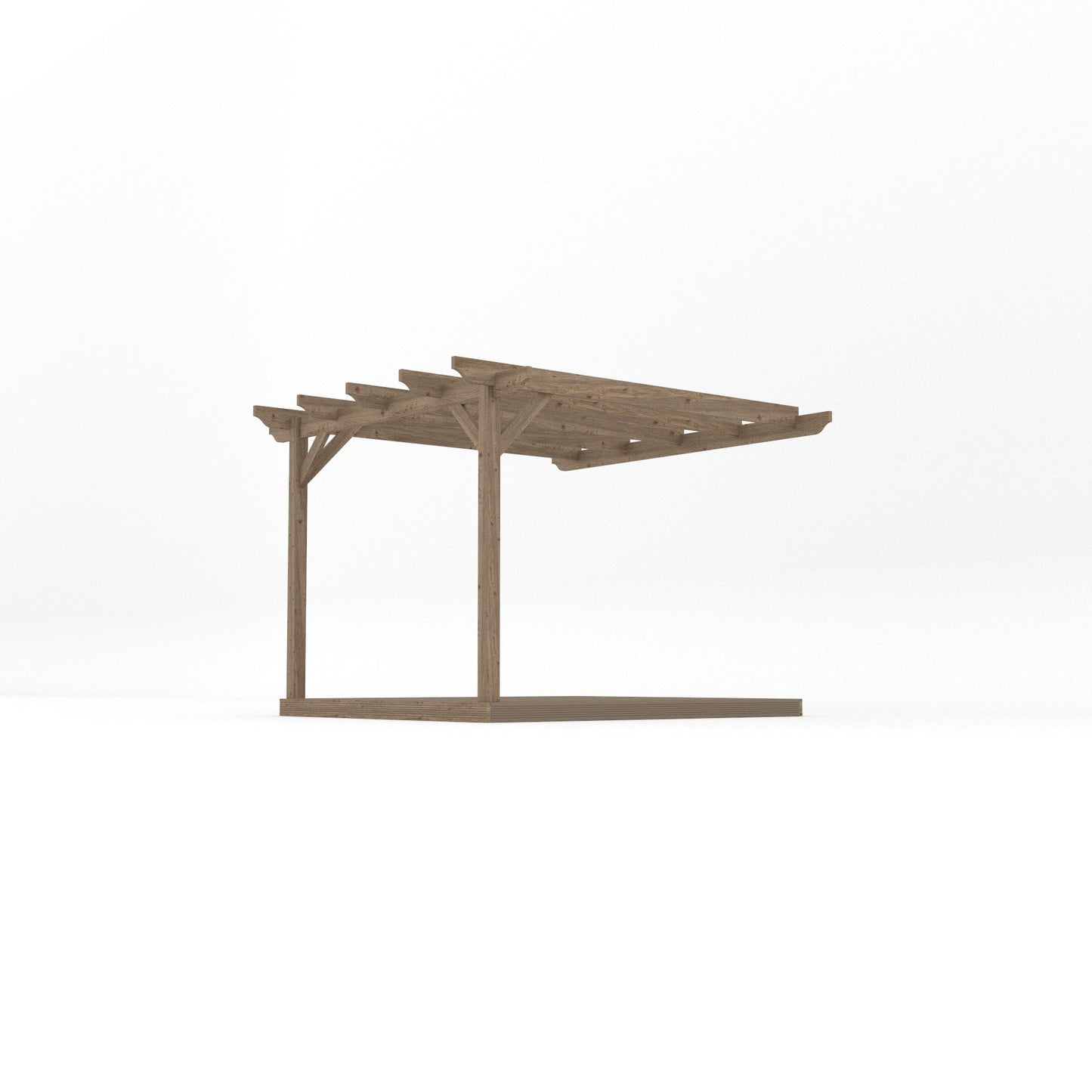 Wall Mounted Garden Pergola with Decking - Rustic Brown - 3m Depth x 3m Length
