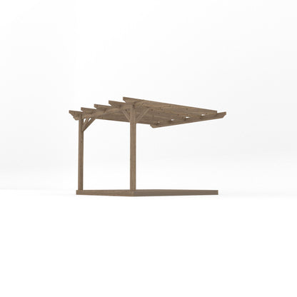 Wall Mounted Garden Pergola with Decking - Rustic Brown - 3m Depth x 3m Length