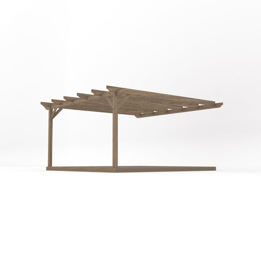 Veranda | Timber Garden Veranda | Integrated Decking Base | Wall Mounted Garden Structure | Rustic Brown | 4.2m Depth x 4.2m Length