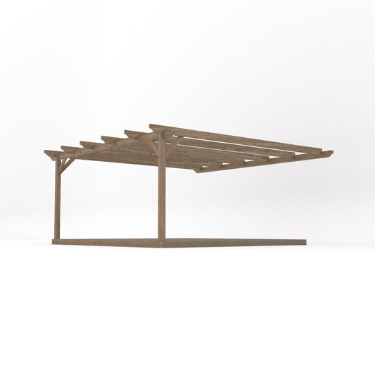 Veranda | Timber Garden Veranda | Integrated Decking Base | Wall Mounted Garden Structure | Rustic Brown | 4.8m Depth x 4.8m Length