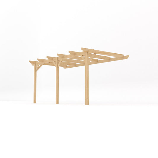 Veranda | Timber Garden Veranda | Wall Mounted Garden Structure | Open Slatted Roof | Light Green | 3m Depth x 4.8m Length