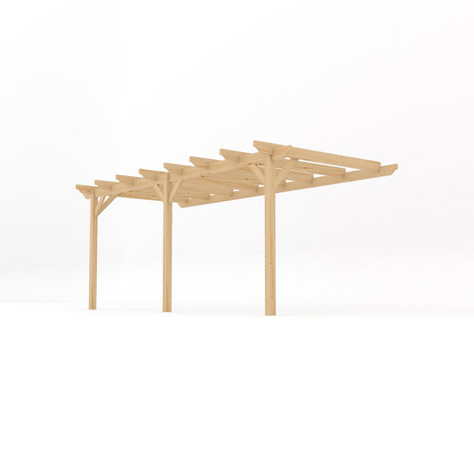 Veranda | Timber Garden Veranda | Wall Mounted Garden Structure | Open Slatted Roof | Light Green | 2.4m Depth x 5.4m Length