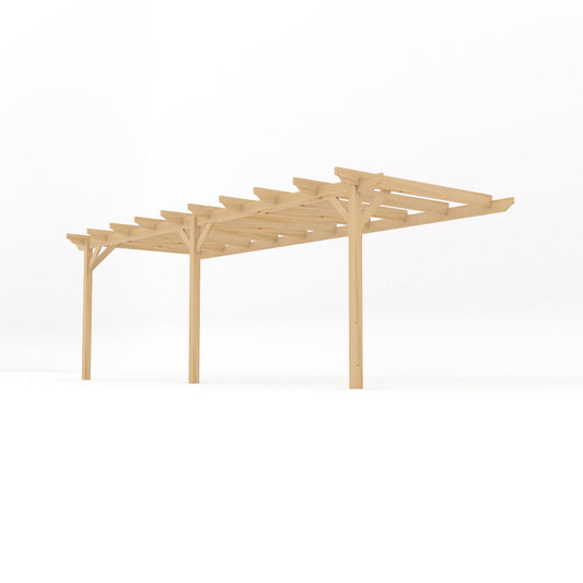 Veranda | Timber Garden Veranda | Wall Mounted Garden Structure | Open Slatted Roof | Light Green | 2.4m Depth x 6.6m Length