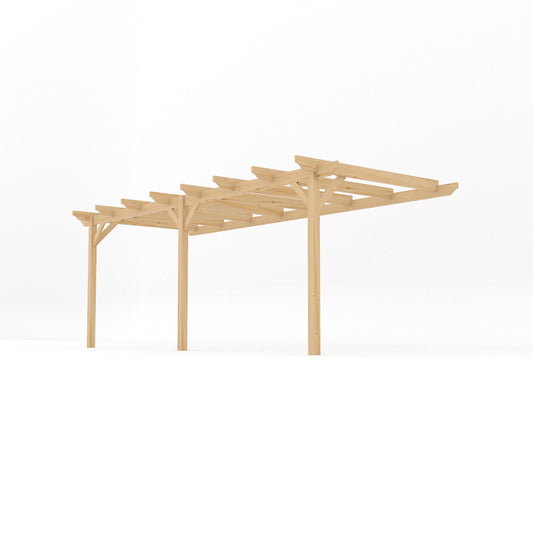 Veranda | Timber Garden Veranda | Wall Mounted Garden Structure | Open Slatted Roof | Light Green | 3m Depth x 6m Length