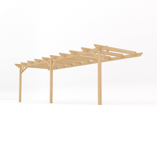 Veranda | Timber Garden Veranda | Wall Mounted Garden Structure | Open Slatted Roof | Light Green | 2.4m Depth x 7.2m Length