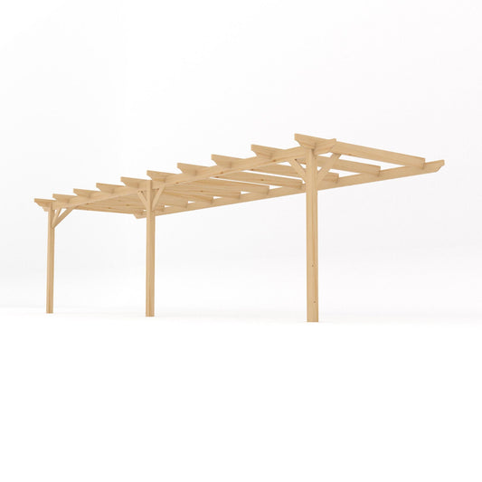Veranda | Timber Garden Veranda | Wall Mounted Garden Structure | Open Slatted Roof | Light Green | 4.2m Depth x 7.8m Length