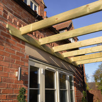 Veranda | Timber Garden Veranda | Wall Mounted Garden Structure | Open Slatted Roof | Light Green | 2.4m Depth x 3m Length