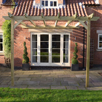 Veranda | Timber Garden Veranda | Wall Mounted Garden Structure | Open Slatted Roof | Light Green | 3m Depth x 3m Length
