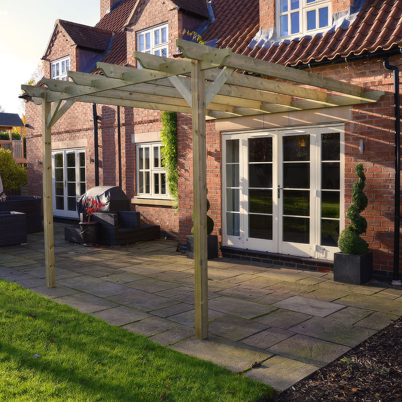 Wall Mounted Garden Pergola - Light Green - 1.8m Depth x 3m Length