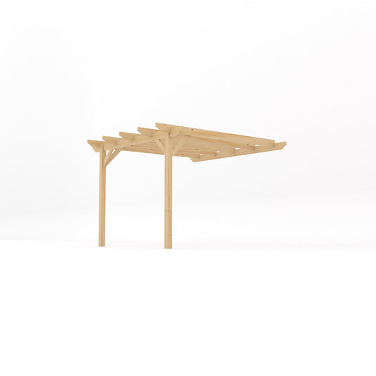 Veranda | Timber Garden Veranda | Wall Mounted Garden Structure | Open Slatted Roof | Light Green | 3m Depth x 3m Length