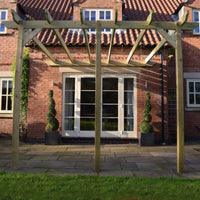Veranda | Timber Garden Veranda | Wall Mounted Garden Structure | Open Slatted Roof | Light Green | 2.4m Depth x 4.8m Length