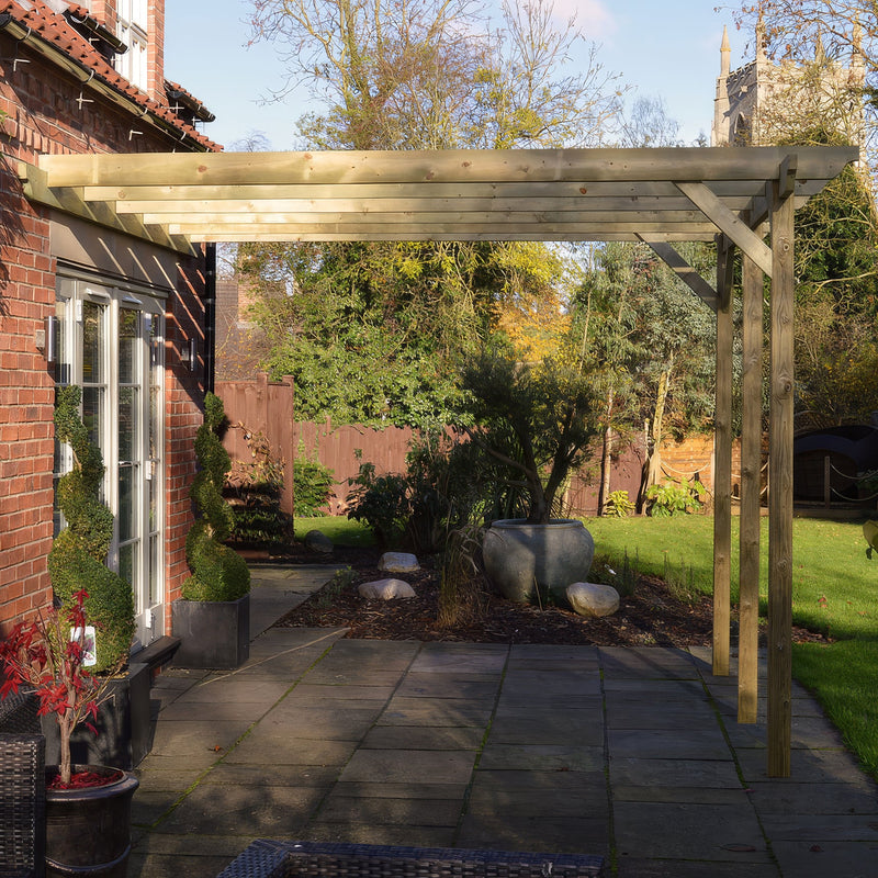 Wall Mounted Garden Pergola - Light Green - 3.6m Depth x 4.8m Length