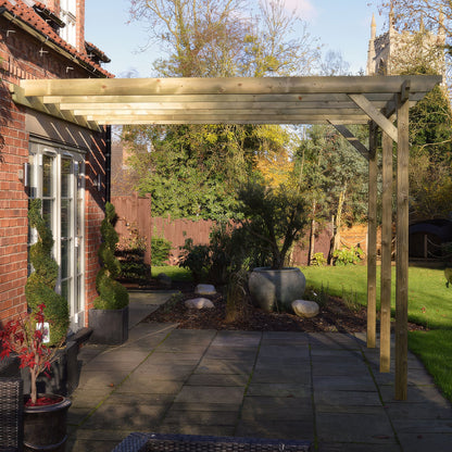 Wall Mounted Garden Pergola - Light Green - 4.2m Depth x 5.4m Length