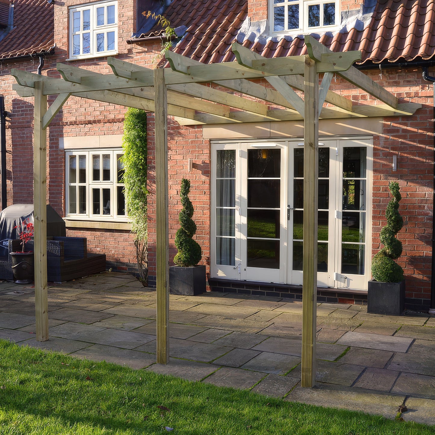 Wall Mounted Garden Pergola - Light Green - 2.4m Depth x 6m Length