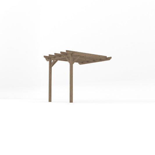 Veranda | Timber Garden Veranda | Wall Mounted Garden Structure | Open Slatted Roof | Rustic Brown | 2.4m Depth x 2.4m Length