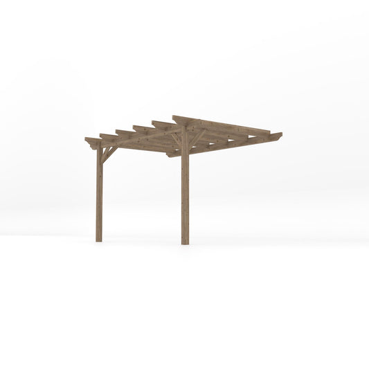 Veranda | Timber Garden Veranda | Wall Mounted Garden Structure | Open Slatted Roof | Rustic Brown | 2.4m Depth x 3.6m Length