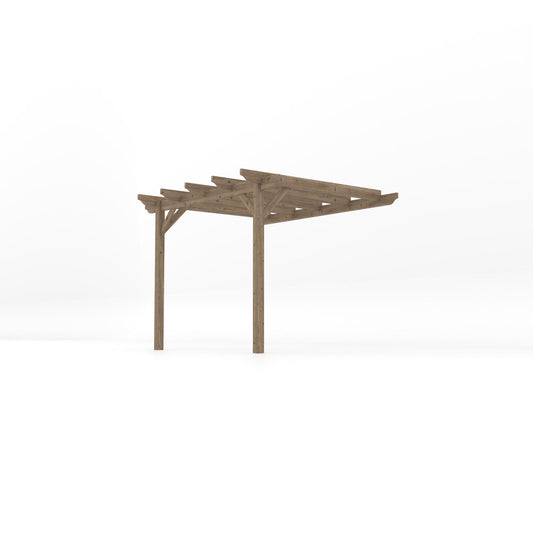 Veranda | Timber Garden Veranda | Wall Mounted Garden Structure | Open Slatted Roof | Rustic Brown | 2.4m Depth x 3m Length