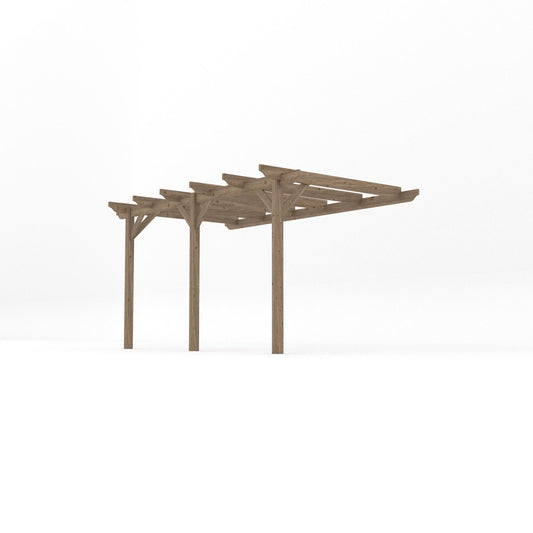 Veranda | Timber Garden Veranda | Wall Mounted Garden Structure | Open Slatted Roof | Rustic Brown | 2.4m Depth x 4.2m Length