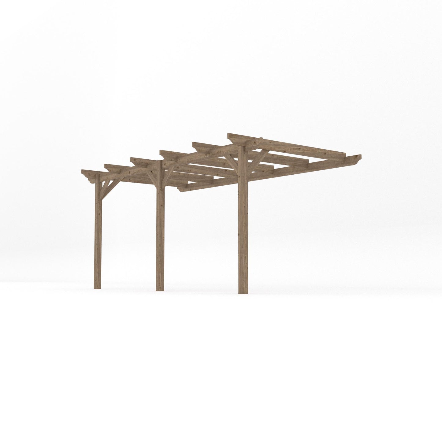 Wall Mounted Garden Pergola - Rustic Brown - 3m Depth x 4.8m Length