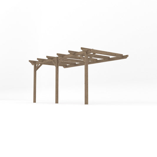 Veranda | Timber Garden Veranda | Wall Mounted Garden Structure | Open Slatted Roof | Rustic Brown | 2.4m Depth x 4.8m Length