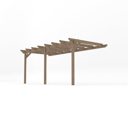 Wall Mounted Garden Pergola - Rustic Brown - 2.4m Depth x 5.4m Length