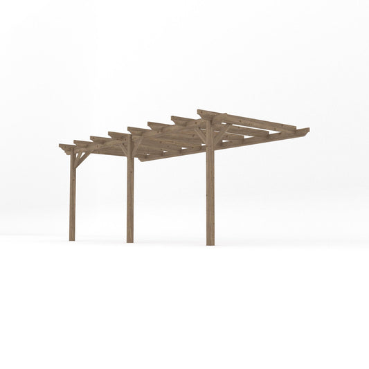 Veranda | Timber Garden Veranda | Wall Mounted Garden Structure | Open Slatted Roof | Rustic Brown | 3m Depth x 5.4m Length