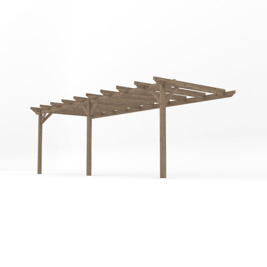 Veranda | Timber Garden Veranda | Wall Mounted Garden Structure | Open Slatted Roof | Rustic Brown | 3m Depth x 6.6m Length