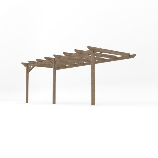 Veranda | Timber Garden Veranda | Wall Mounted Garden Structure | Open Slatted Roof | Rustic Brown | 2.4m Depth x 6m Length