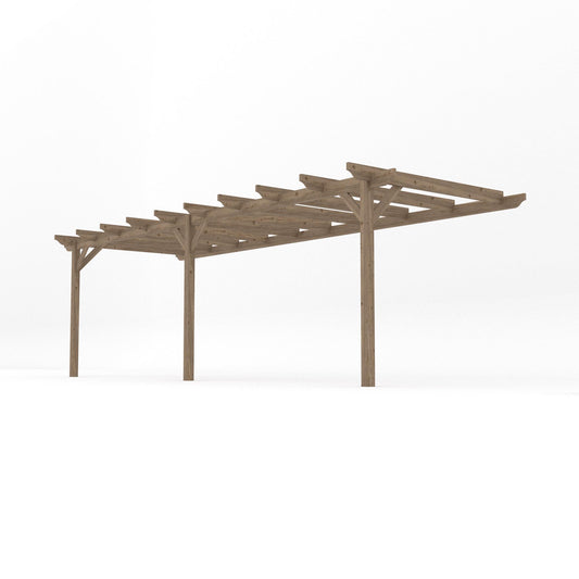 Veranda | Timber Garden Veranda | Wall Mounted Garden Structure | Open Slatted Roof | Rustic Brown | 3.6m Depth x 7.2m Length