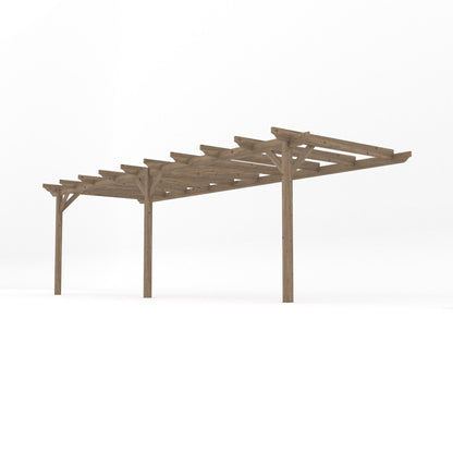 Wall Mounted Garden Pergola - Rustic Brown - 3m Depth x 7.2m Length