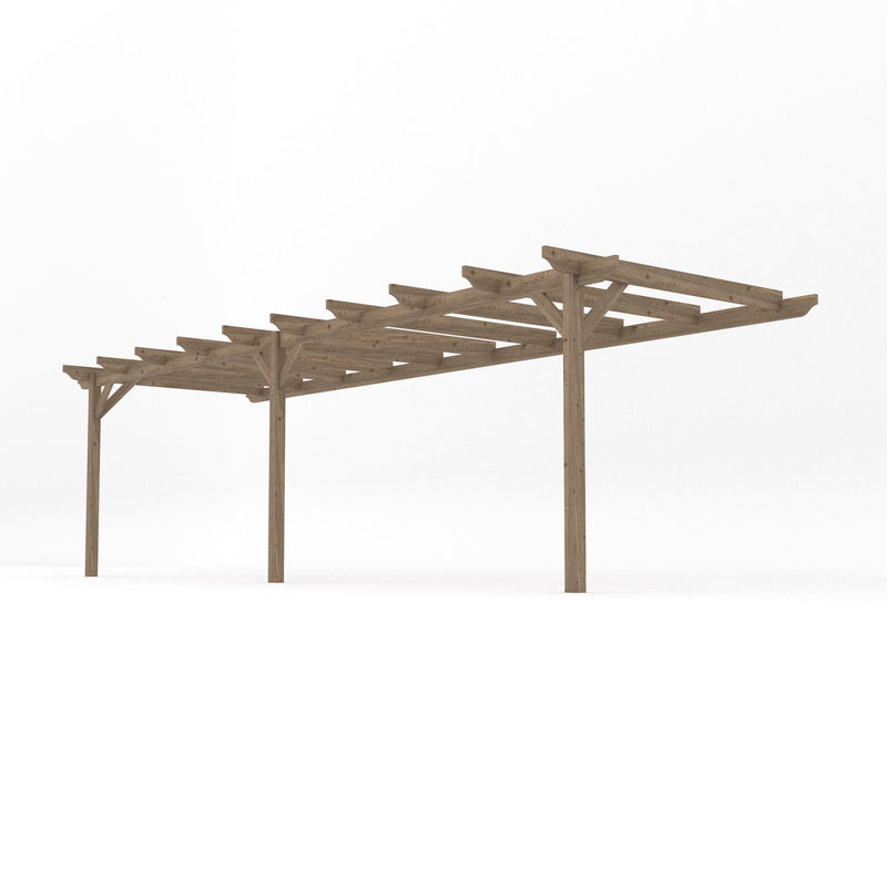 Wall Mounted Garden Pergola - Rustic Brown - 3.6m Depth x 7.8m Length