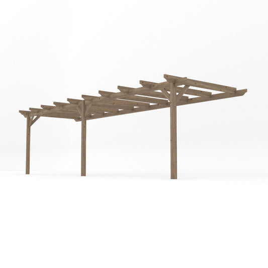 Veranda | Timber Garden Veranda | Wall Mounted Garden Structure | Open Slatted Roof | Rustic Brown | 2.4m Depth x 7.8m Length