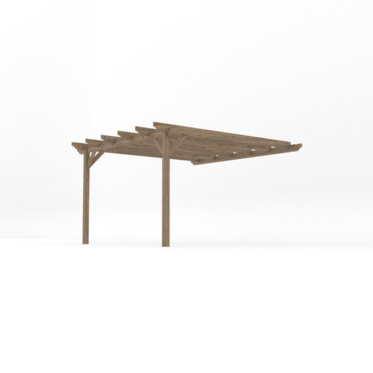 Veranda | Timber Garden Veranda | Wall Mounted Garden Structure | Open Slatted Roof | Rustic Brown | 3.6m Depth x 3.6m Length