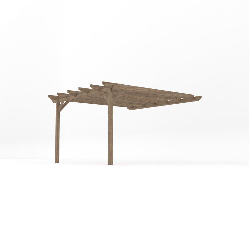 Wall Mounted Garden Pergola - Rustic Brown - 3.6m Depth x 3.6m Length