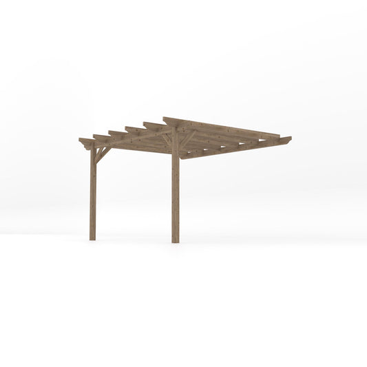 Veranda | Timber Garden Veranda | Wall Mounted Garden Structure | Open Slatted Roof | Rustic Brown | 3m Depth x 3.6m Length