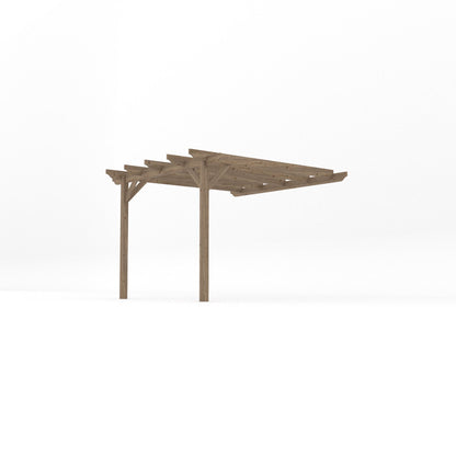 Wall Mounted Garden Pergola - Rustic Brown - 3m Depth x 3m Length