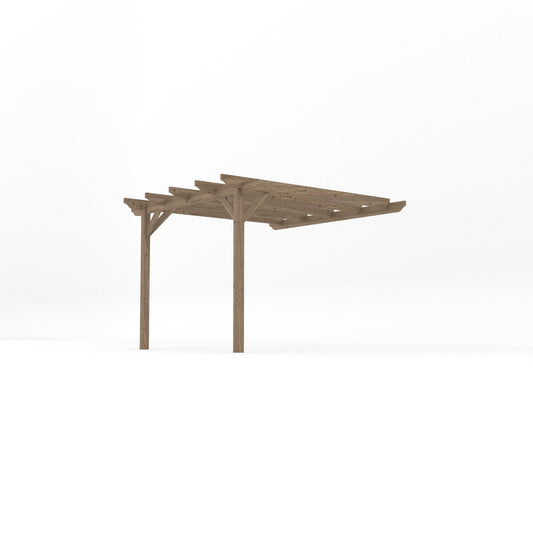 Veranda | Timber Garden Veranda | Wall Mounted Garden Structure | Open Slatted Roof | Rustic Brown | 3m Depth x 3m Length