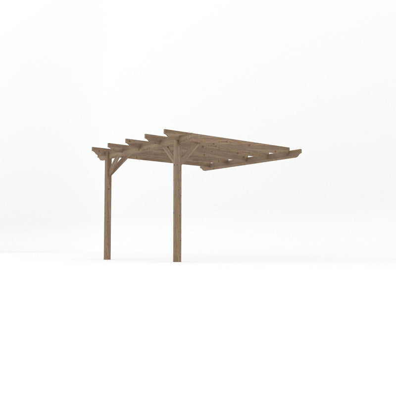 Wall Mounted Garden Pergola - Rustic Brown - 3m Depth x 3m Length